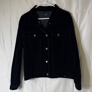 The Blues Black Velvet Feel Jacket 1X Button Front Stretch Plus Size‎